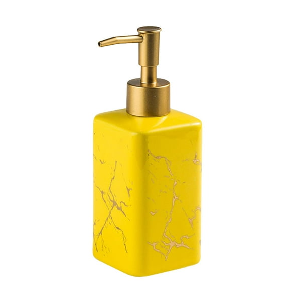 Dispensador de jabón de cerámica con bomba manual, decorativo, elegante, reutilizable, líquido. Amarillo