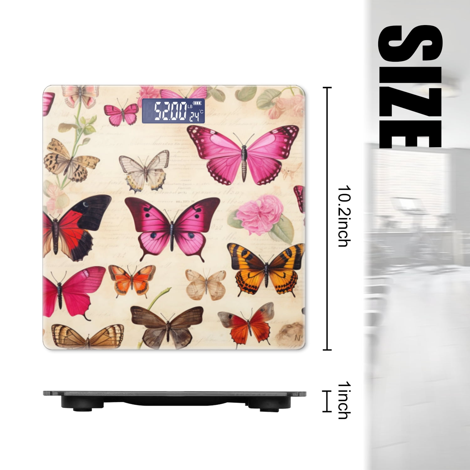 Bathroom Scale, Highly Accurate Digital Body Scale,Precisely Measures Weight up to 400 lbs-Beautiful Pink And Red Butterflies On Paper