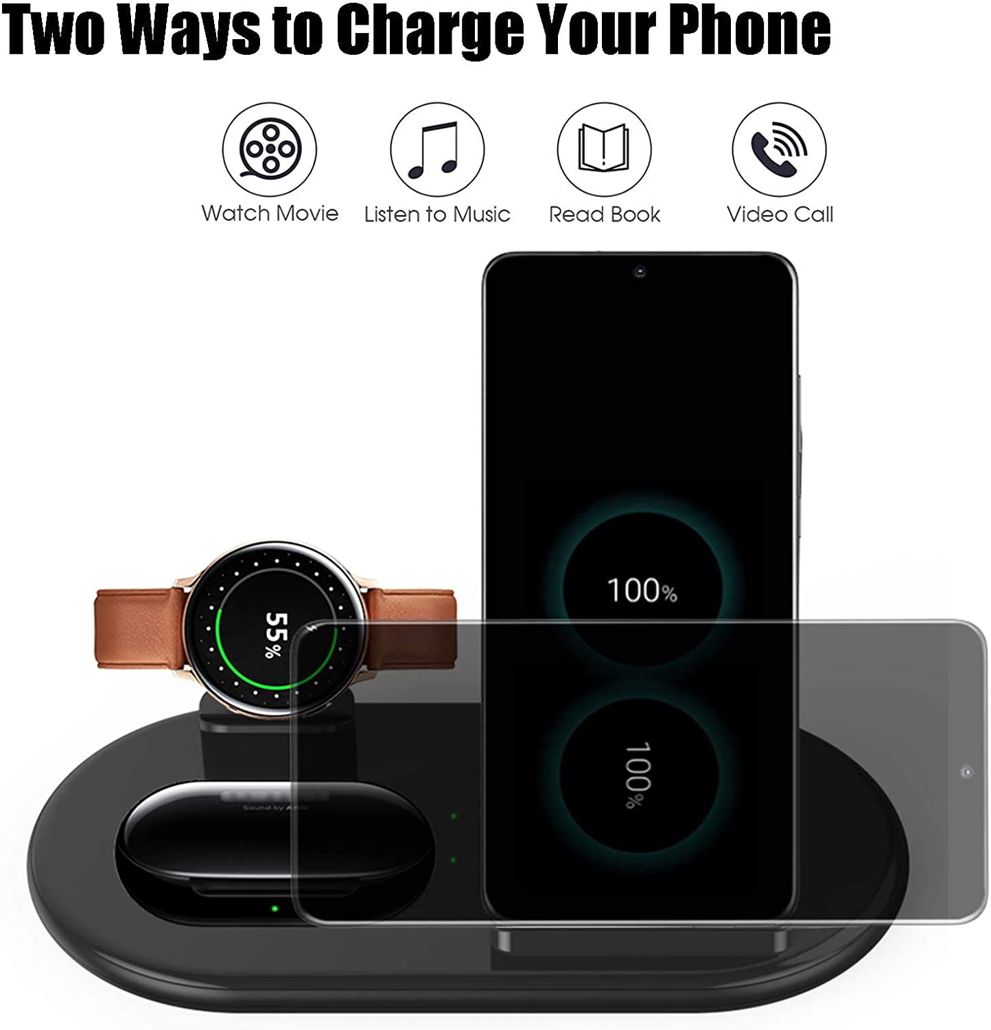 Wireless Charger 3 in 1, Wireless Charging Station for Samsung Galaxy Watch  Active 2 Galaxy Watch 3 and Galaxy Buds Pro, Fast Charger Stand Dock  Compatible with iPhone Samsung Galaxy S20 S10 (Black) | Walmart Canada