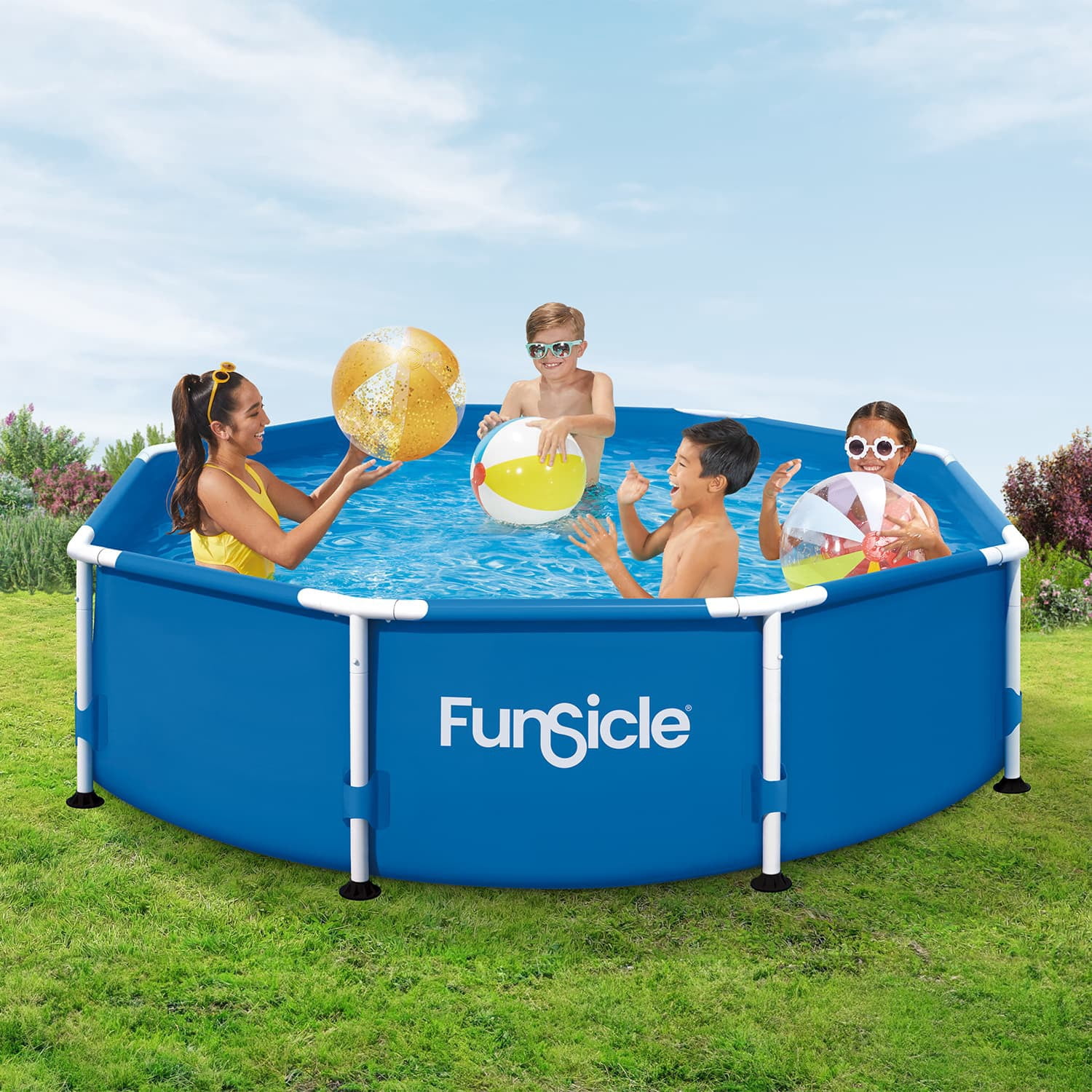 Funsicle Activity Above Ground Metal Frame Swimming Pool – 8' x 26", Backyard Games For Kids & Adults, Round, Blue