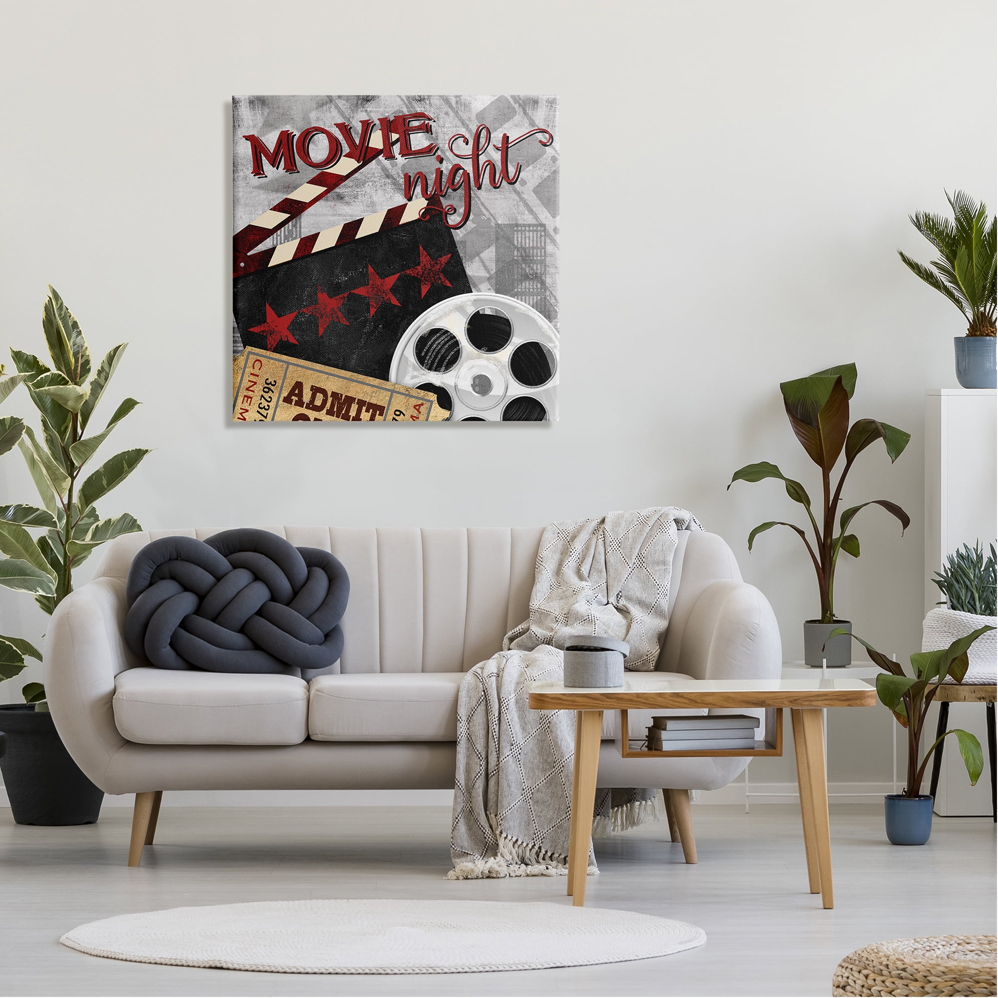 Stupell Industries Movie Night Cinema Reel Entertainment Ticket Sign Graphic Art Gallery Wrapped Canvas Print Wall Art, Design by Conrad Knutsen