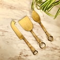 thumbnail image 1 of 3 piece Cheese Knife Set - Rattan-wrapped handles - Hammered Gold Blades - Charcuterie Board Essentials - Cheese Tools - Bridal Shower Gift, 1 of 5