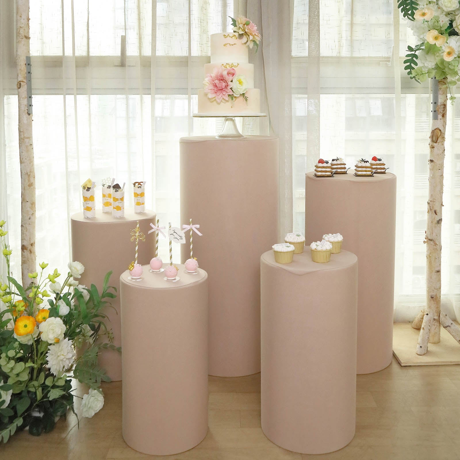 Efavormart Set Of 5 | Nude Spandex Cylinder Plinth Display Box Stand Covers, Stretchable ...