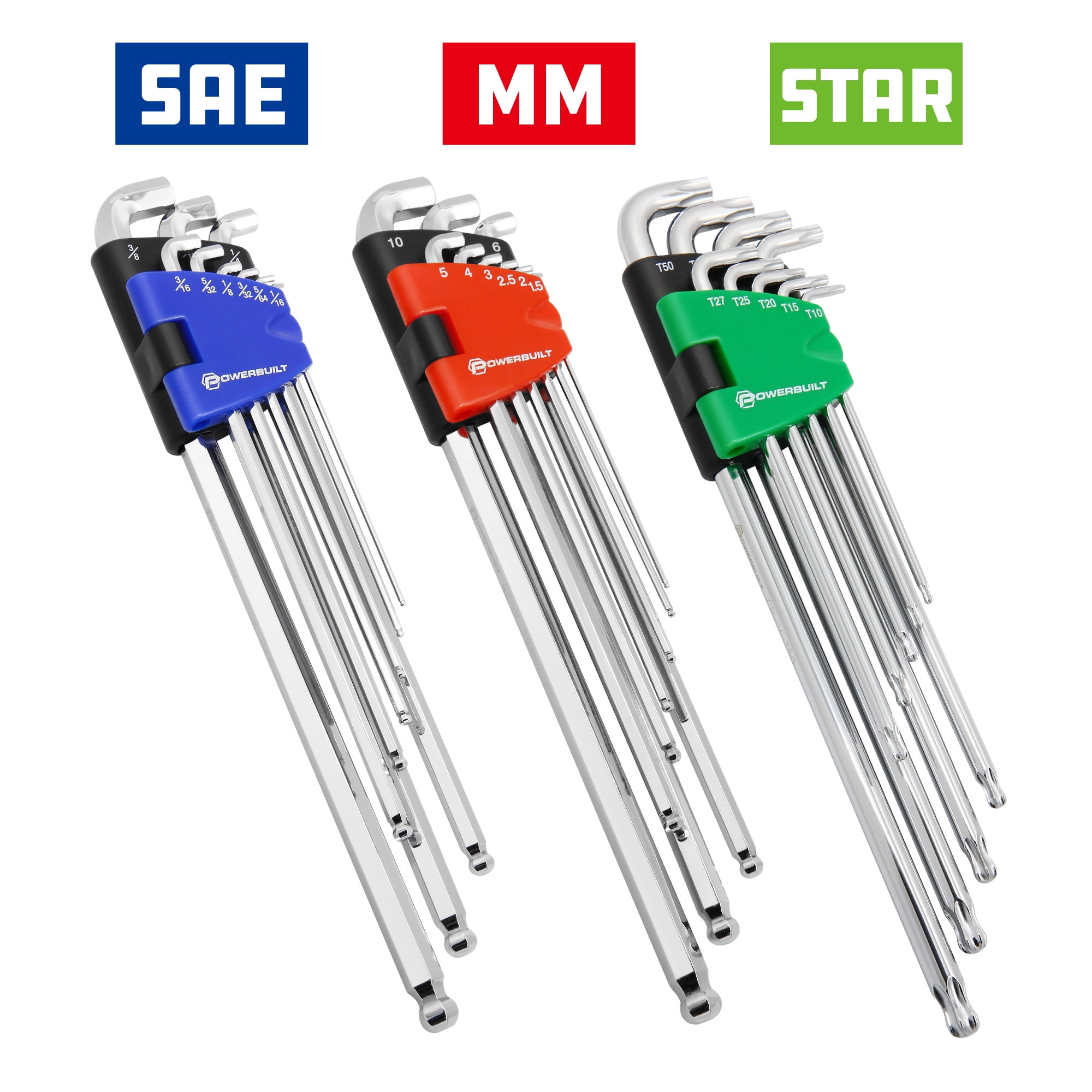 Powerbuilt 9 Piece SAE Stubby Long Arm Hex Key Wrench Set - 240099