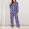 thumbnail image 2 of Balery Skull Purple Flower Conjunto de Pijama con Estampado para Mujer, Conjunto de Dos Piezas con Manga Larga, Ropa de Dormir Suave con Bolsillos, Pijamas Cómodos-Small, 2 of 7