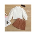 thumbnail image 2 of Seyurigaoka Kid Girl Long Mesh Puff Sleeve High Neck Knitting Tops Leather Skirt, 2 of 9