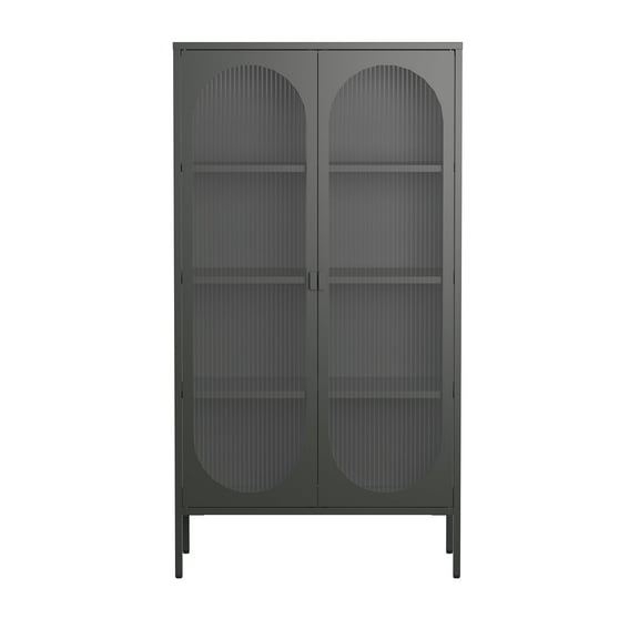 Benoît 70.87-inch Black Two Door Metal Storage Cabinet with Fluted Clear Doors