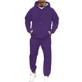 thumbnail image 2 of Hogleaql Men's Tracksuits 2 Piece Set Solid Color Casual Hoodie Joggers Running Pant Set Relaxed Fit Fall Winter Suit with Pockets Purple 3XL, 2 of 6
