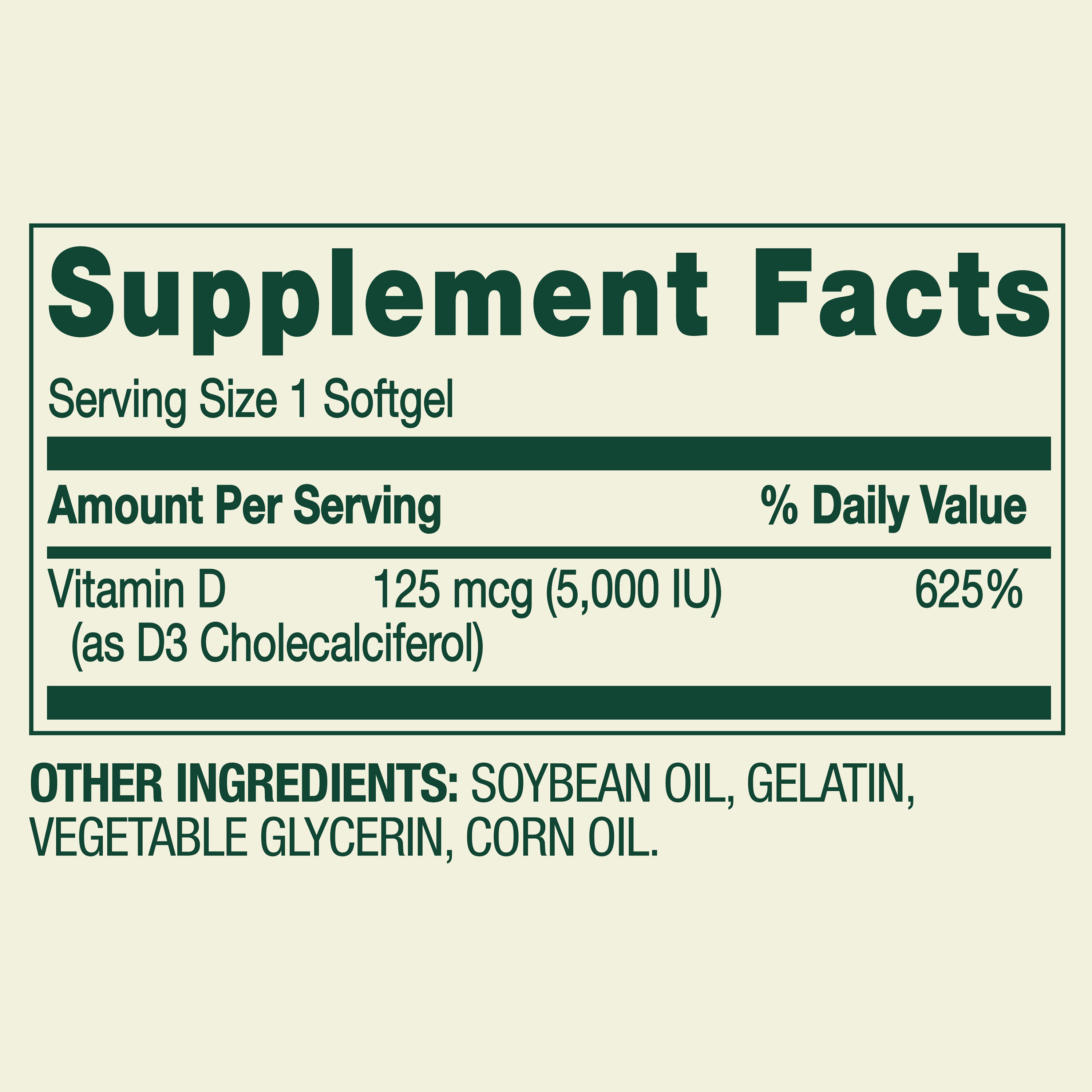 Spring Valley Vitamina D3 de máxima concentración, cápsulas blandas, 125 mcg (5000 UI), 250 unidades, suplemento para la salud ósea e inmunológica 3