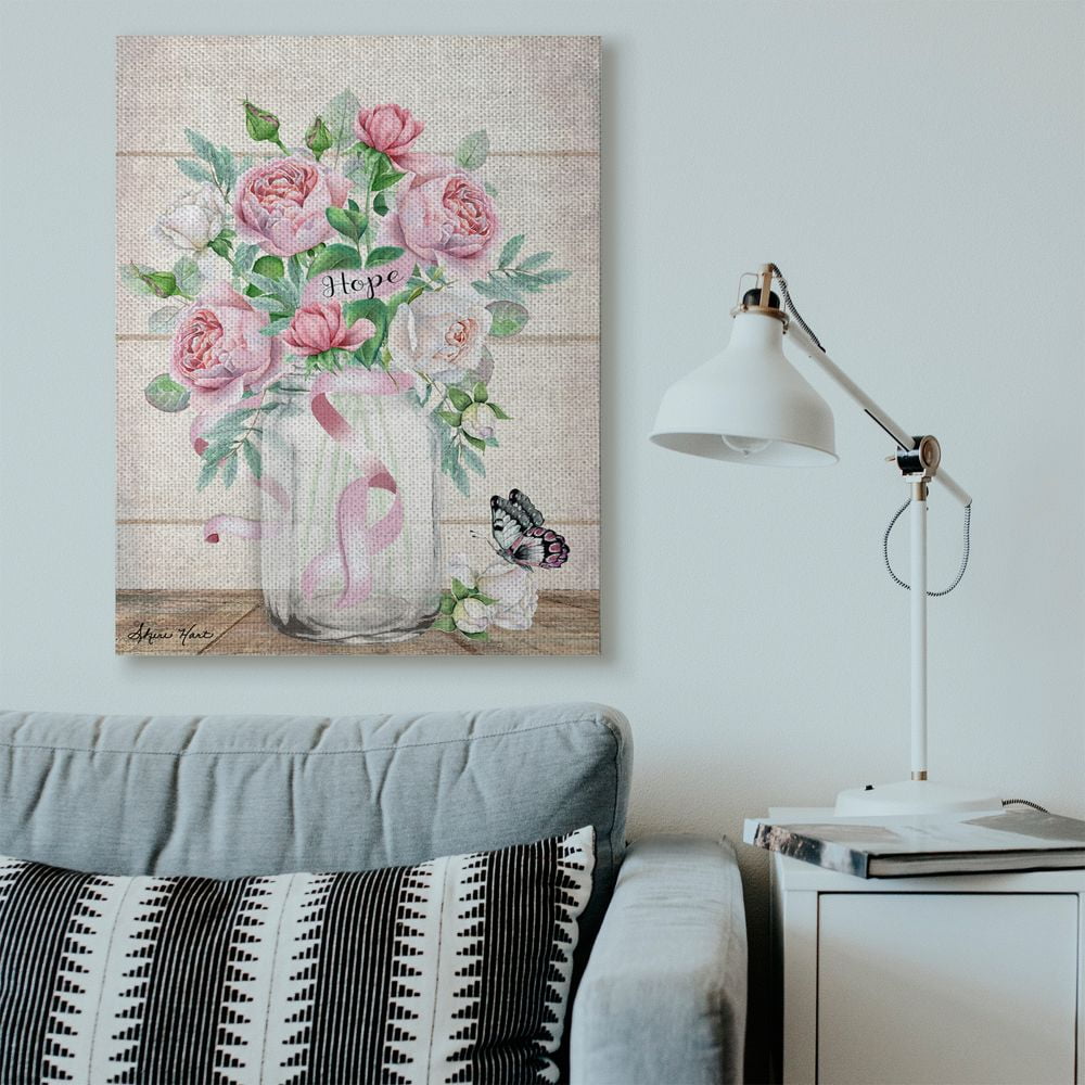 Stupell Home Décor Hope Flower Jar Butterfly Pink Painting Canvas Wall Art by Sheri Hart