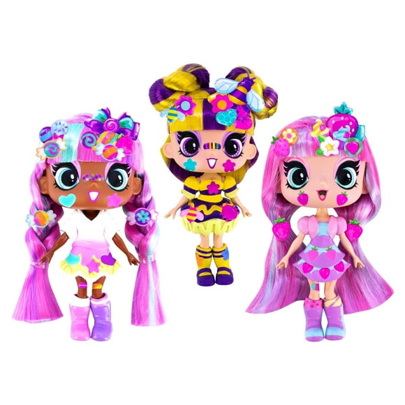 DECORA GIRLZ Poupées 5 Pouces" -3 Pack B - Bloom Buzzy and Sweetie Poupées de Mode pour 4 Ans et Plus Cadeau d'Anniversaire Surprise pour Enfants Ensemble de Vêtements de Poupée Autocollants Poupées & Accessoires
