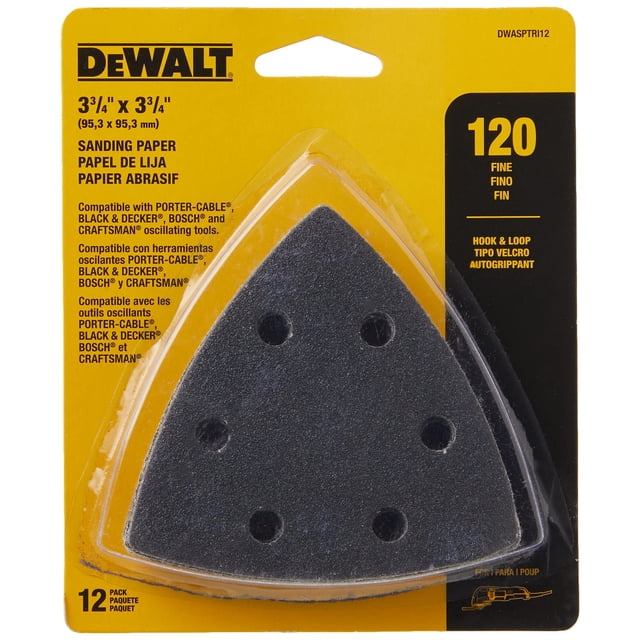 Papel de lija DEWALT DWASPTRI12, triángulo con gancho y bucle, grano 120
