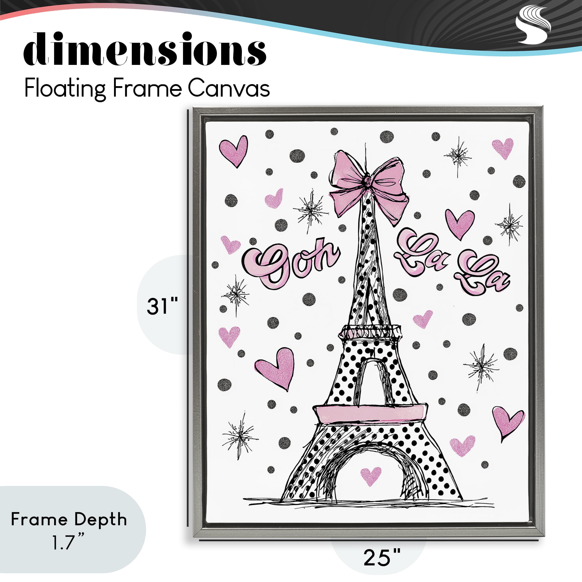 Stupell Industries Ooh La La Polka Dots Eiffel Gray Framed Floater Canvas Wall Art, design by Jess Stempel