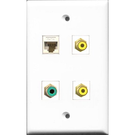 RiteAV - 2 Port RCA Yellow and 1 Port RCA Green and 1 Port Cat6 Ethernet White Wall Plate