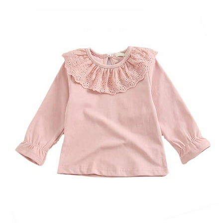 

Toddler Kids Baby Girl Basic Tshirts Cotton Lace Ruffle Long Sleeve Crew Neck Tee Shirt Top Undershirt