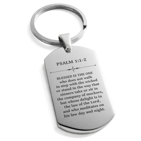 Stainless Steel Blessed Is the One Psalm 1:1-2 Dog Tag Keychain Keyring
