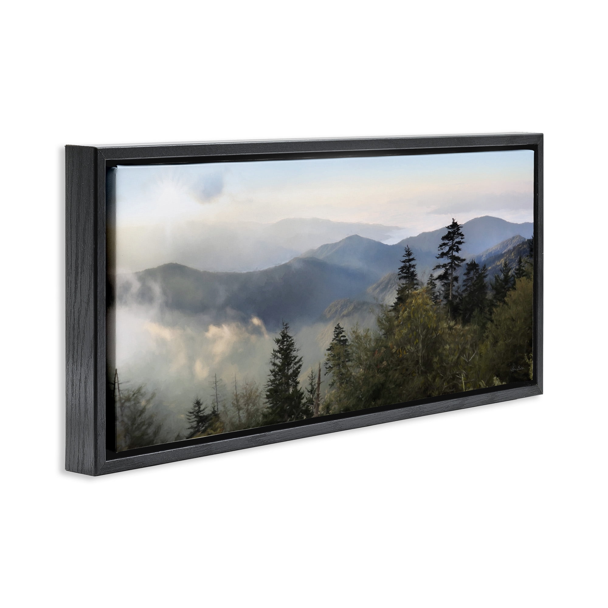 Stupell Industries Panoramic Cloudy Mountainous Nature Landscape Photography Black Floater Framed Canvas Art Print Wall Art, 31 x 14