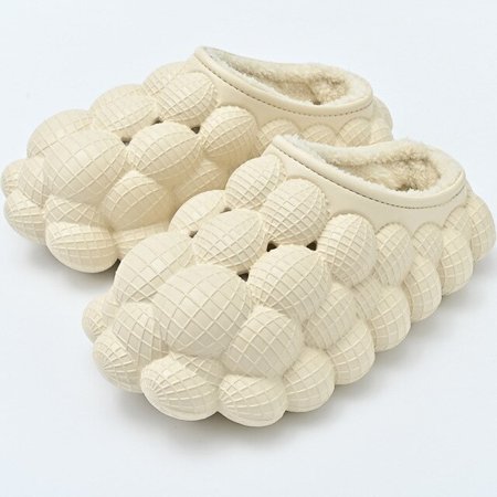 

CoCopeanut 2022 New Home Cotton Slippers Plush Fur Outdoor Slippers Non Slip Comfy Shoes Bubble Pantoufles Femme Fur Slippers Indoor women