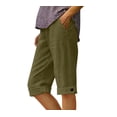 thumbnail image 5 of Oksale Cotton Linen Shorts for Women with Pockets Casual Comfortable Bermuda Shorts 2026 Knee Length Button Crimped Summer Shorts Green S, 5 of 5