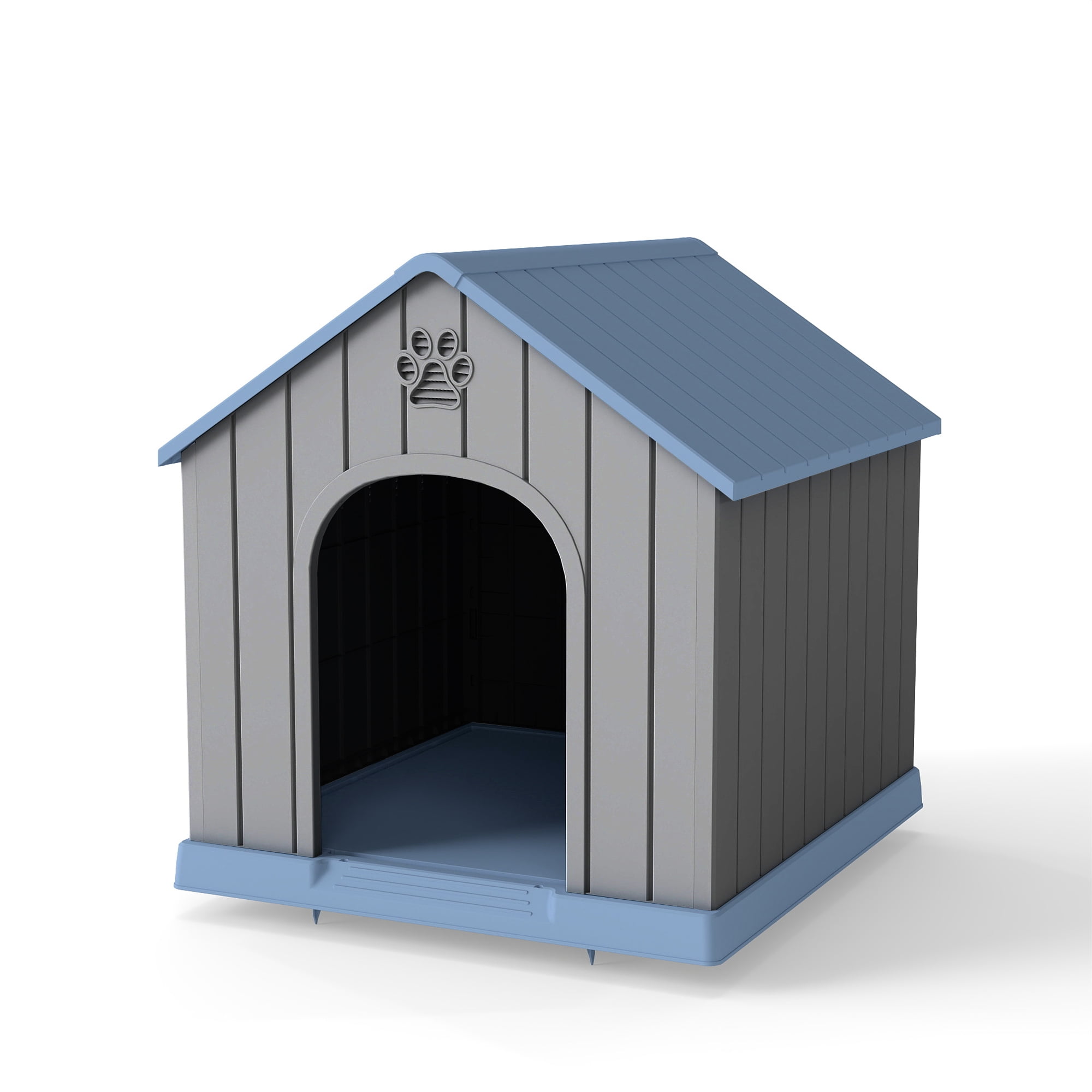 Yardgrace Large Dog House, PP Material Indoor Outdoor for Medium Large Dogs, Weatherproof Shelter with Elevated Floor, Easy Clean and Assemble, Blue