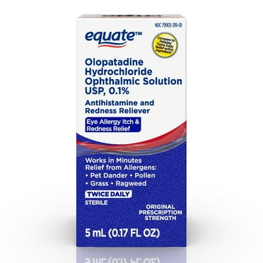 Equate Eye Itch Relief Antihistamine Eye Drops, Olopatadine HCL 0.1%, 5mL, Compare to Pataday Twice Daily Relief Active Ingredient
