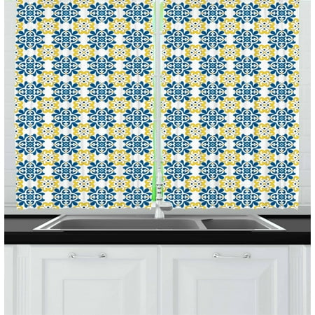 Spanish Curtains 2 Panels Set Traditional Portuguese Tiles Mosaic