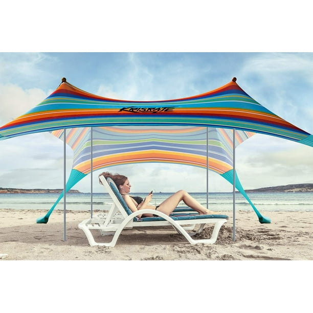 10x10 FT Beach Tent Canopy with 4 Aluminum Poles, UPF50+ Pop Up Beach