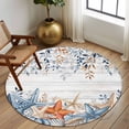 thumbnail image 2 of Round Rug 7Ft Washable Non-Slip, Blue Coastal Circle Area Rugs for Living Room Bedroom, Summer Beach Starfish Weeping Eucalyptus Wooden Indoor Floor Mats Carpet Runner for Home Decor Aesthetic, 2 of 8