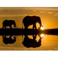 thumbnail image 2 of Jimmyz 24x19 Gold Ornate Wood Framed with Double Matting Museum Art Print Titled - Elephants at Sundown, 2 of 4