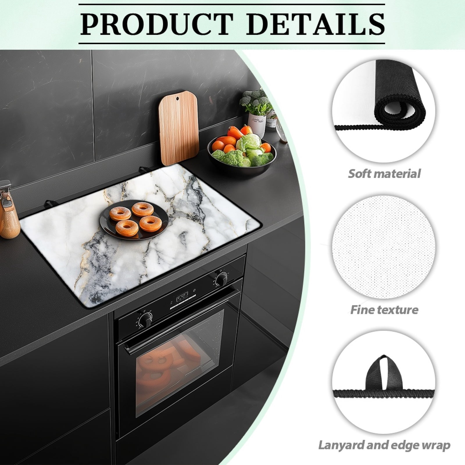 Renewold Stove Cover for Glass Top Stove, Induction Electric Stove Top Cover Protector Oil Resistant Heat Resistant Washer Dryer Top Mat, 29" x 21", White Grey Marble