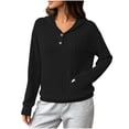 thumbnail image 6 of LEAVINGSUO Fall Tops for Women 2026 Casual Long Sleeve Button Thin Version With Pockets Hooded Collar Coat Black S, 6 of 9