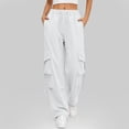 thumbnail image 4 of Womens High Waist Belted Cargo Wide Leg Pants Quick Dry Solid Straight Pockets Casual Long Trousers for Summer Outdoor Streetwear White XL(XL), 4 of 6