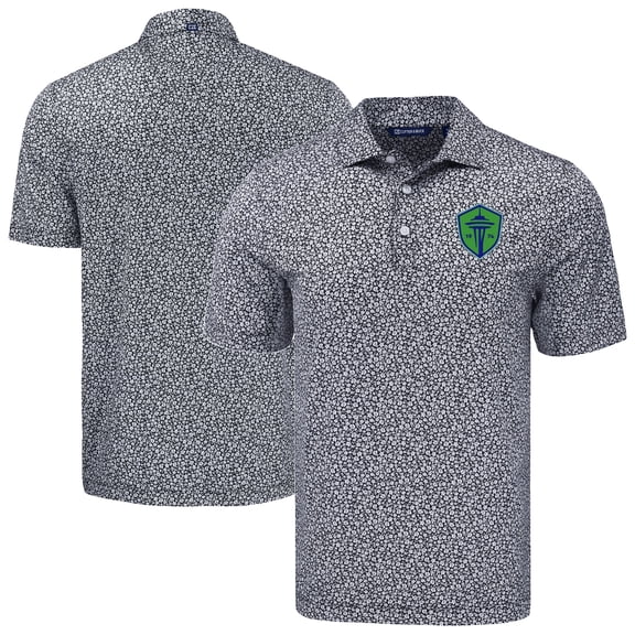 Men's-Cutter & Buck  Black Seattle Sounders FC Big & Tall Pike Eco Flora Print Recycled Polo