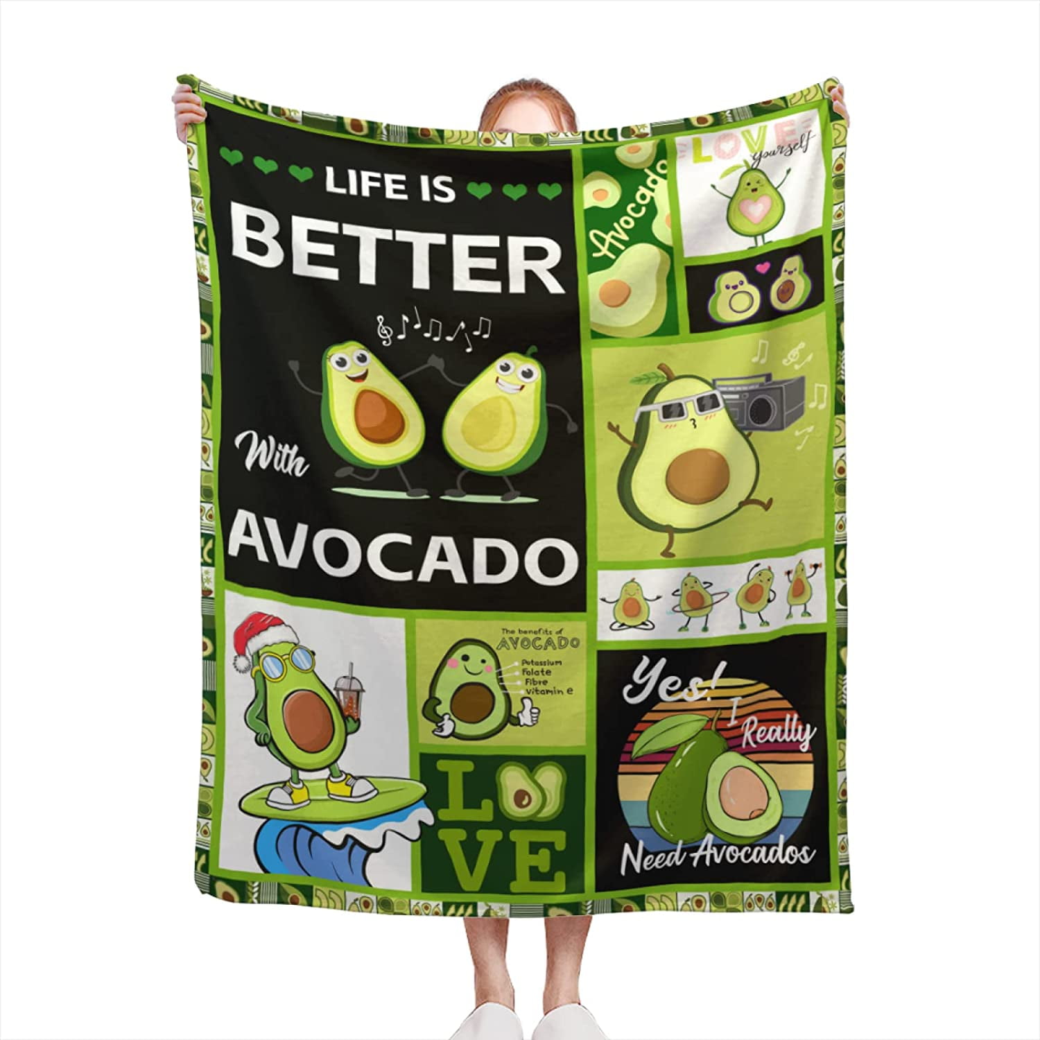 Cute Avocado Throw Blanket, Plush and Sherpa Fleece Blanket Throws for