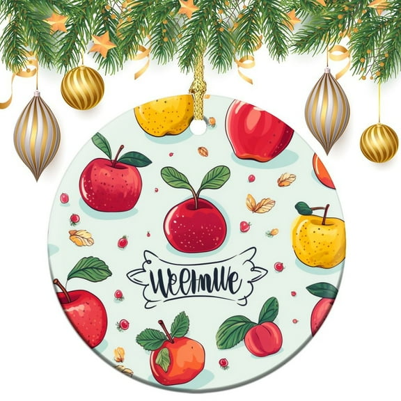 Cute Welcome Country Apple Fruit Ornament Fresh Fruits Customized Round Ceramic Ornament Personalized Christmas Ornaments Housewarming Gift