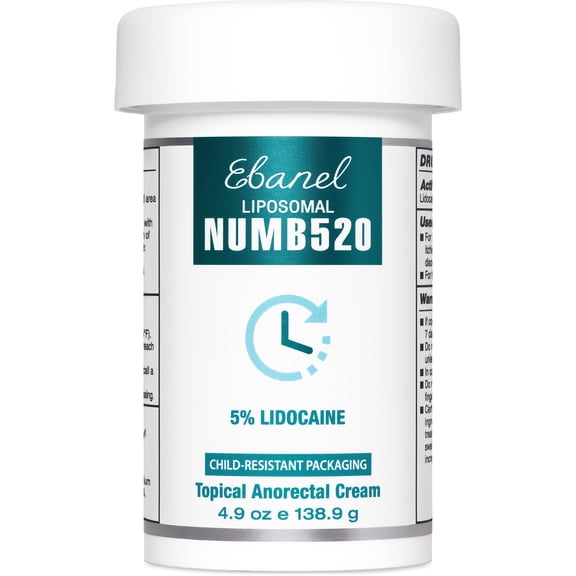 Ebanel 5% Lidocaine Numbing Cream, Pain Relief Burn Itch Cream, Maximum Strength Topical Anesthetic with Allantoin, Vitamin E for Local and Anorectal Uses, Hemorrhoid Treatment, 4.9 Oz