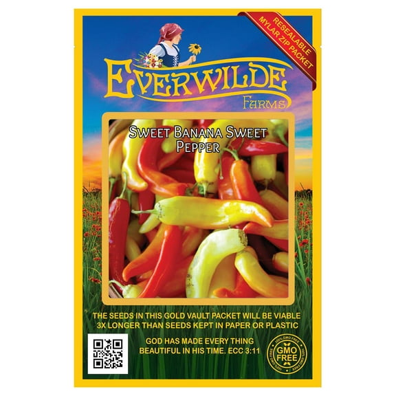 Everwilde Farms - 50 Sweet Banana Sweet Pepper Seeds - Gold Vault Seed Packet