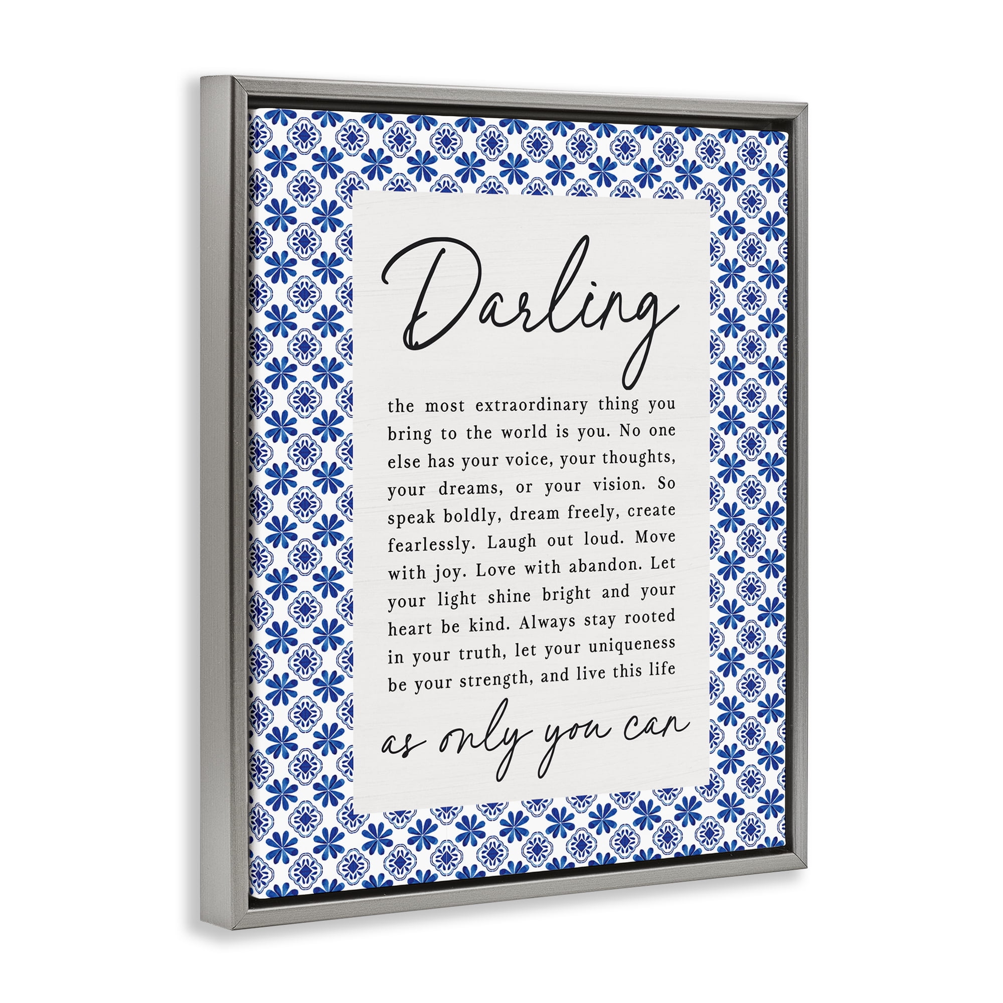 Darling Only You Can Inspiring Gray Framed Floater Canvas Wall Art, design by Lettered and Lined