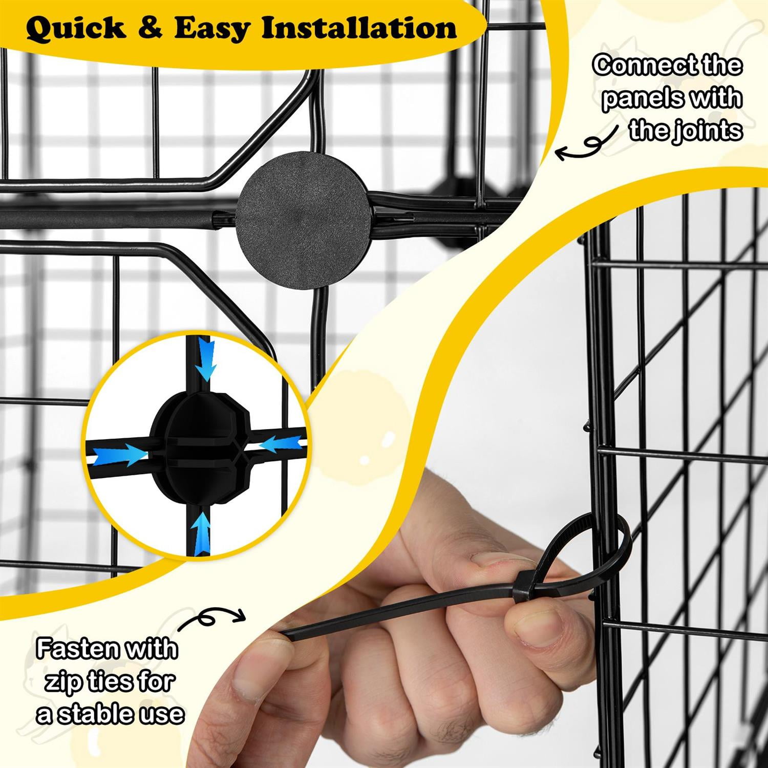 Demi Bonn 3-Tier Indoor Cat Cage, Detachable Metal Wire Kennel, Hammock & Climbing Ladder, Black