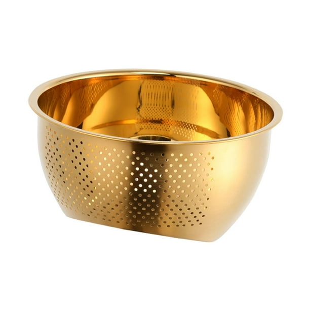Cesta coladora de arroz, cesta escurridora, cesta para lavar verduras y frutas, apilable Dorado