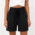 thumbnail image 4 of Women's Rolled Hem Linen Bermuda Shorts Elastic High Waist Drawstring Casual Loose Fit Summer Comfy Shorts Holiday Short Pants, 4 of 4