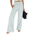 thumbnail image 3 of Wide Leg Pants Woman High Waist Petite Striped Cotton Trousers with Pockets Casual Summer Palazzo Capri Lounge Vacation Mint Green 2XL, 3 of 8
