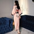 thumbnail image 3 of Bata larga para mujer Batas de seda floral Albornoz de satén Ropa de dormir Estampado de camisón sedoso Bata de boda, 3 of 5