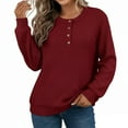 thumbnail image 3 of UAMVSH Womens Henley Sweaters Soft Long Sleeve Knit Pullover Dressy Casual Button Crewneck Jumper Tops Fashion Clothing, 3 of 4