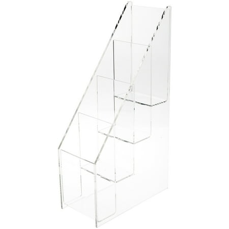 Plymor Clear Acrylic Vertical 4-Level Tri-Fold Brochure Literature Rack (Countertop), Fits Documents Up to 4" Wide