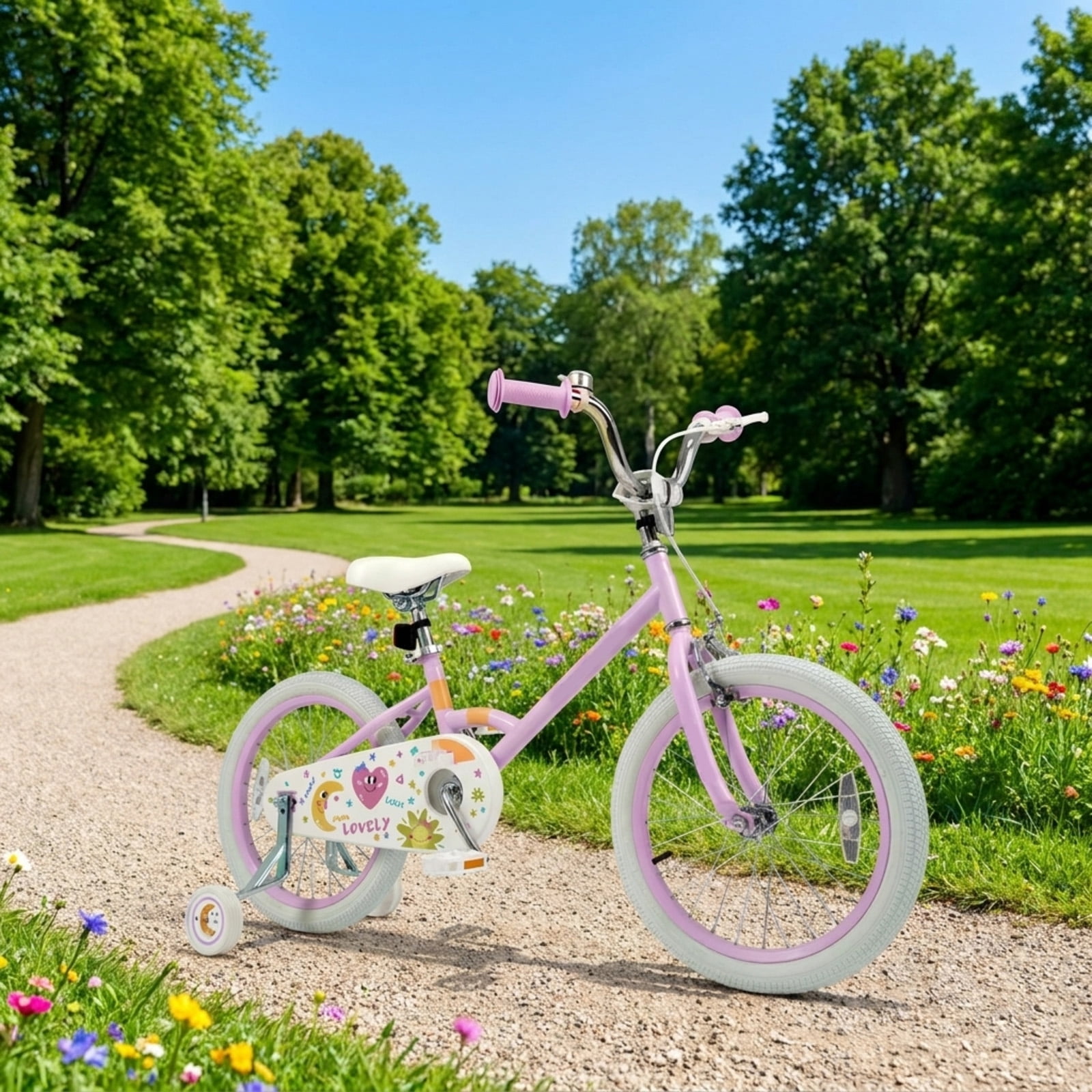 Redsmile Kids Bike 12 Inch with Adjustable Seat and Training Wheels for Boys Girls Ages 3-8, Stars & Moon Design Children Bicycle with Front Handbrake, Kids Bicycle 12in, Purple