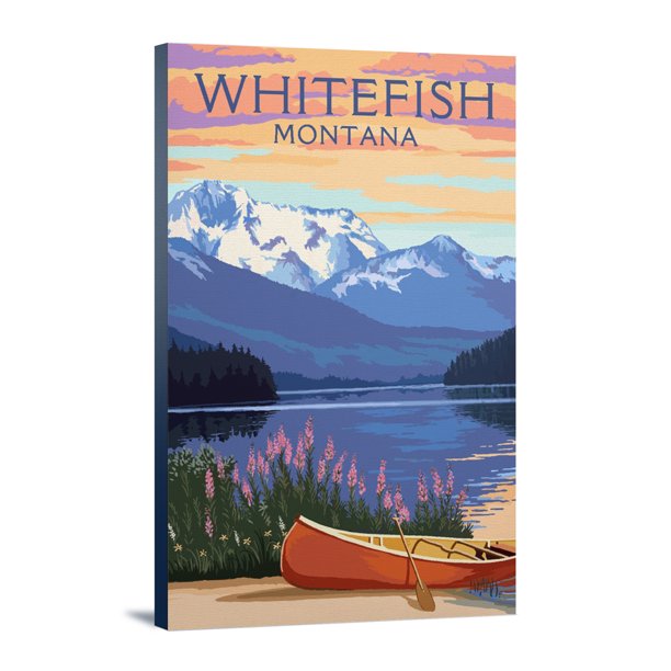 Whitefish, Montana, Lake Scene and Canoe, (12x18 Wrapped Canvas, Wall Decor, Artwork)