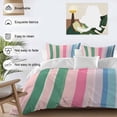 thumbnail image 3 of 3 Piece Pink Green Blue Stripe Duvet Cover Set Queen Size,Microfiber Comforter/Quilt Cover with Corner Ties and 2 Pillowcases,Farmhouse Stripes Contemporary All Season Bedding with Zipper Closure, 3 of 8