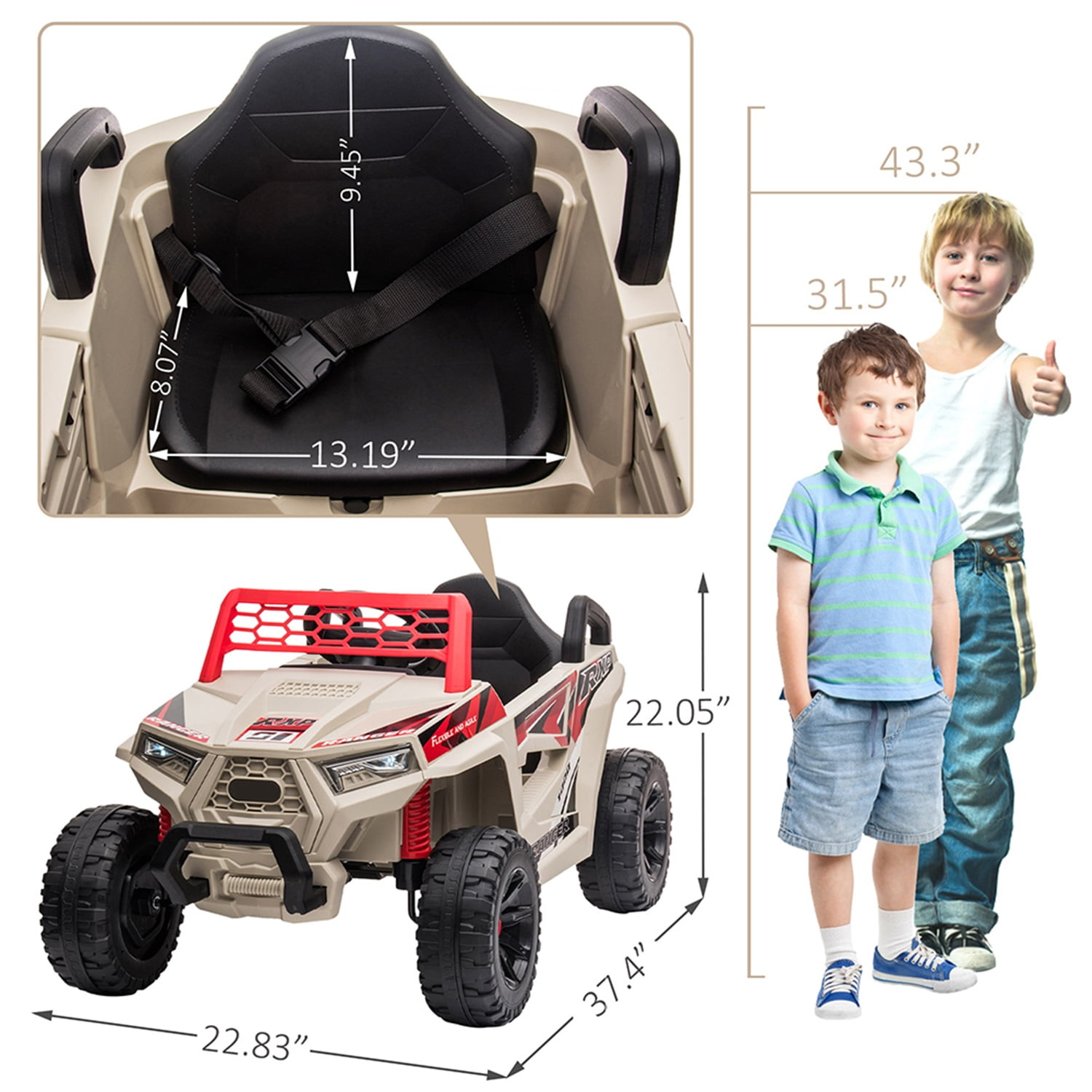 CIPACHO 12V Electric Ride on Cars, Realistic Off-Road UTV, Battery Powered Ride On Truck, Motorized Vehicles for Kids, Music, Spring Suspension, LED Light, Beige