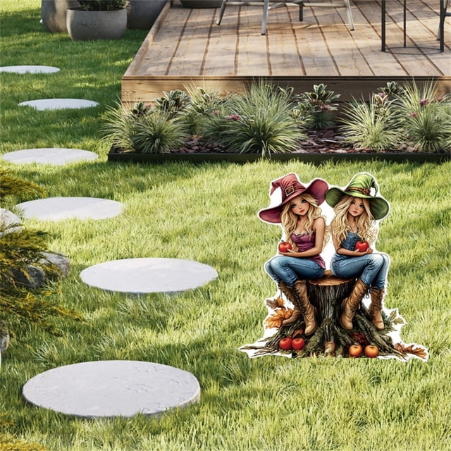 Garden Acrylic Card Slot Sign Outdoor Yard Art Decorative Display With Two Girls Design For Patio Cards Yard Signs Letters with Rabbit Cardigan Women Retractable Banners And Signs Customize Garden